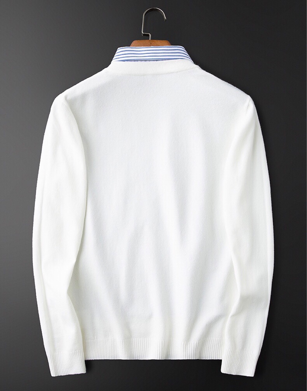 Maglione da uomo a righe sottili con colletto a due pezzi, maglione bianco da uomo, casual da lavoro sottile_voghion.com