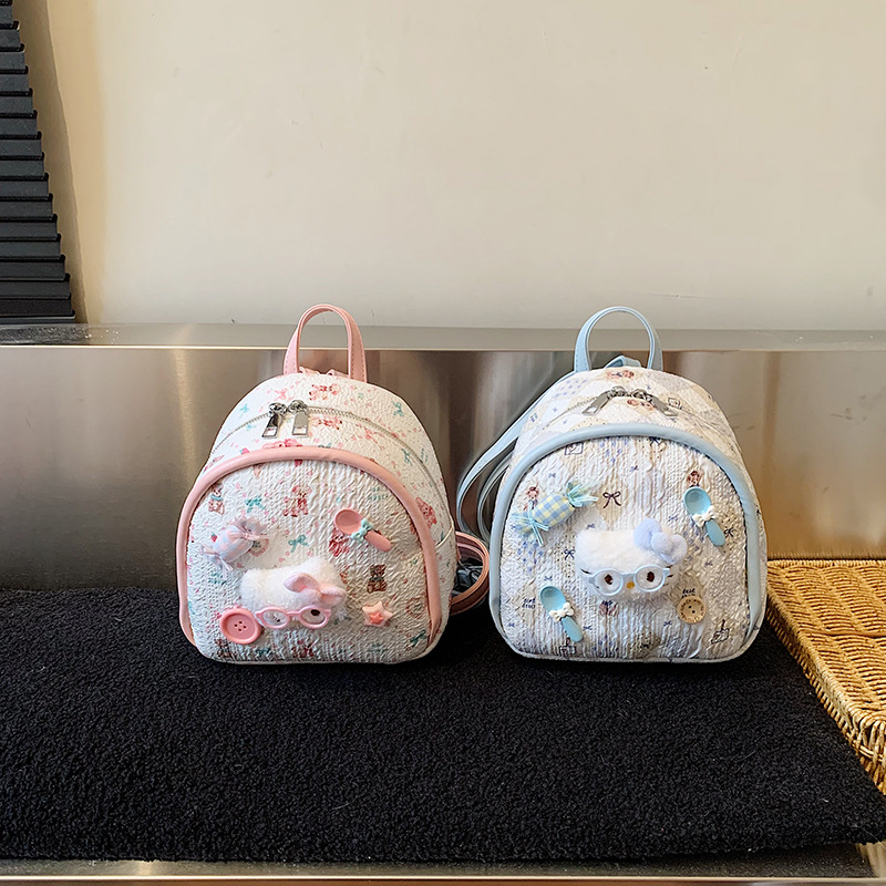Caricatura encantadora niña corazón mochila mini estilo de la universidad PU mochila de clase de estudiantes universitarios mochila