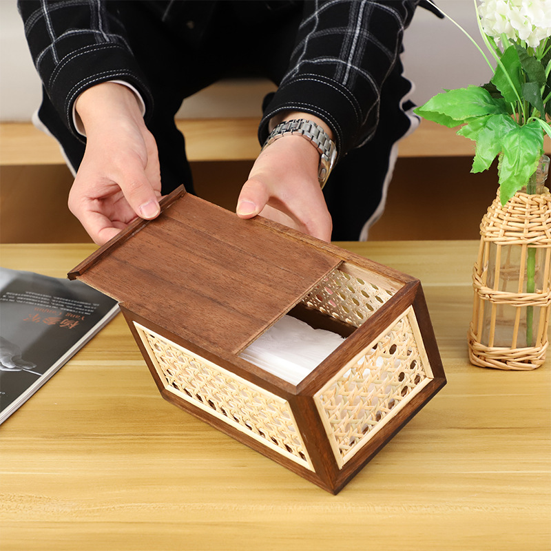 Caja de pañuelos de madera maciza de lujo de estilo japonés caja de almacenamiento de pañuelos de mesa de té de madera de acacia sala de estar mesa de comedor caja de pañuelos en stock