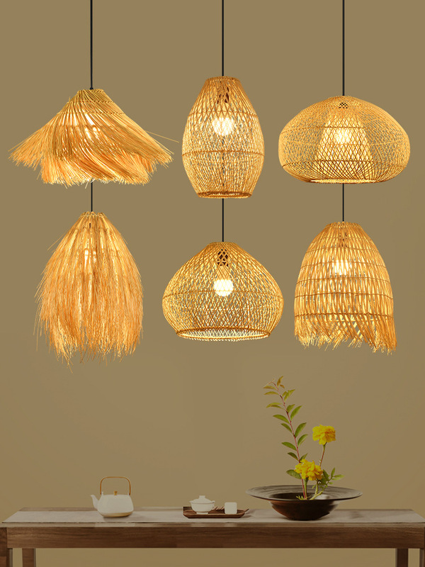 Rattan Wabi-Sabi Style Pendant Light for Homestay, Restaurant, Clothing Store, Designer Decorative Light, Vintage Thatch Lampshade