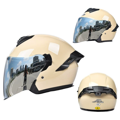 Motorcycle Helmet for Men and: Motorcycle Safety Supplies - beige-3c-certification-class-a-silver-plated-mirror-one-size-fits-all-suitable-for-head-circumference-55-62