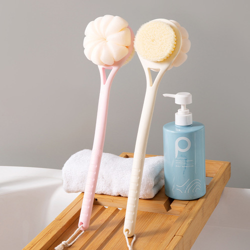 Long handle bath brush, soft bristles, two-in-one bath brush, back rub brush, double-sided brush, bathroom bath brush, bath ball, bath artifact