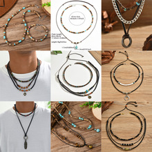 亚马逊跨境热销男多层叠戴项链套装复古时尚颈链源头工厂现货批发