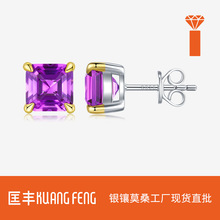 跨境新款S925纯银八角紫晶石耳钉时尚简约轻奢高级感配饰耳环女款