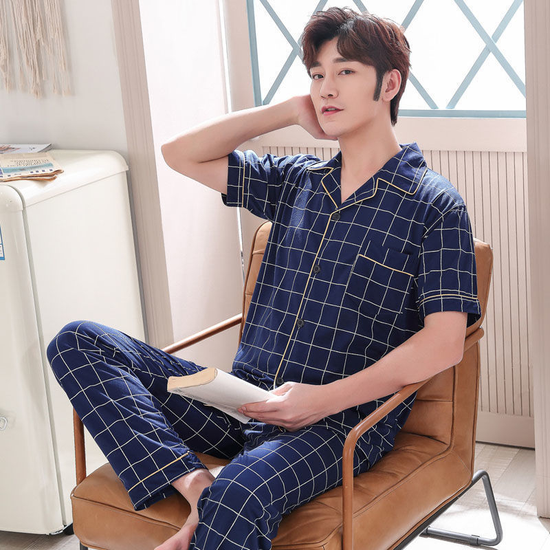 Pijamas de verano de los hombres pantalones de manga corta de algodón Delgado de los hombres de verano casual más el tamaño de media manga homewear traje