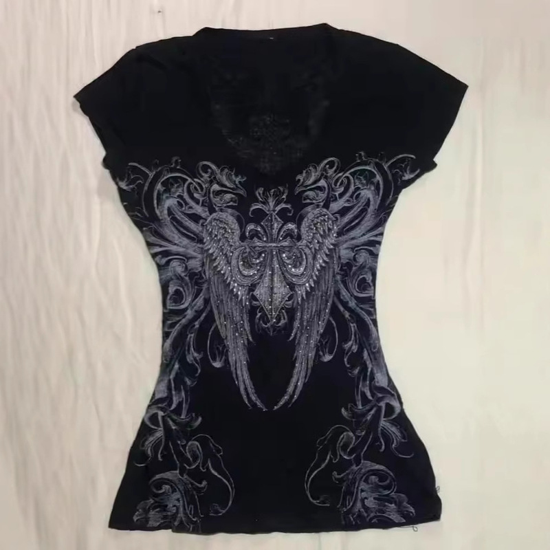 速売通2025欧米の新型女性y 2k修身半袖プリント上着tシャツギャルファッションレトロ女装|undefined