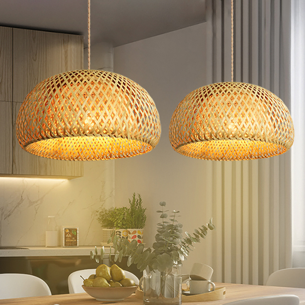 美式田园竹编餐厅吊灯藤编吊灯复古竹艺新中式吊灯卧室竹编吊灯