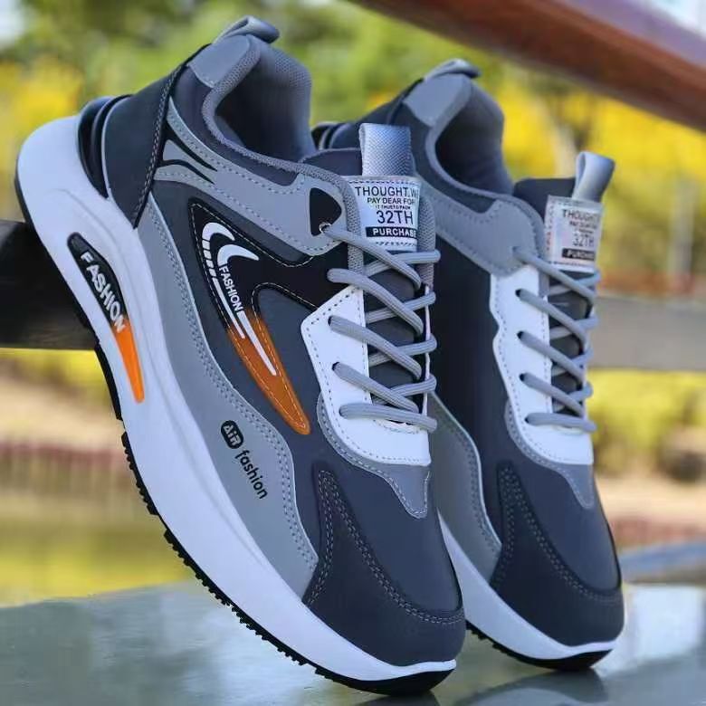 2026 Spring New Men's Leather Waterproof Sports Shoes, Trendy and Versatile Casual Dad Shoes, Soft-Soled Non-Slip Running Shoes