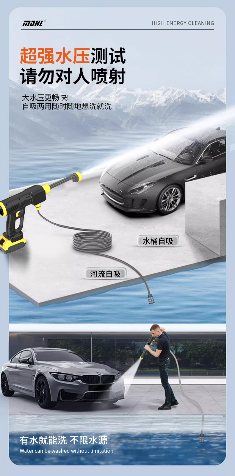Wireless High-Pressure Car Wash Water Gun, Household Car Wash Machine, Rechargeable Water Spray Gun, Portable High-Power Lithium Battery Car Wash Gun