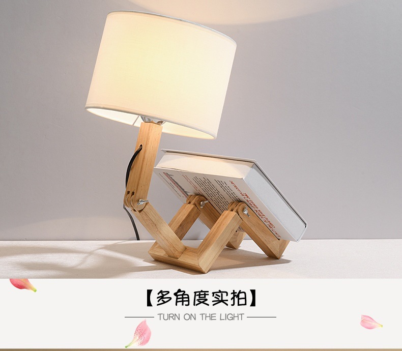 实木布艺 创意北欧极简led台灯床头卧室木质现代简约礼品置物台灯-阿里巴巴