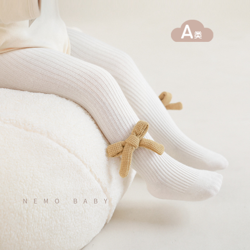 2023 otoño nuevo mono del bebé Corea Sur estilo occidental arco niñas pantyhose danza blanca polainas