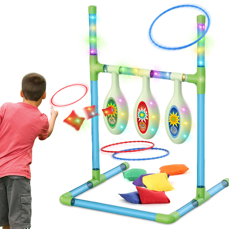 Juegos de lanzamiento de luces transfronterizas para niños 2 en 1 bolsa de arena lanza collar juguetes interactivos para padres e hijos en interiores y al aire libre