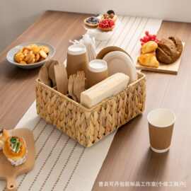 葫芦草编织收纳筐桌面存储篮餐具篮收纳篮分格储物篮野餐收纳框
