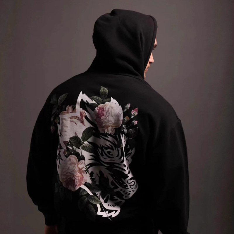 Darc Flower Wolf Head Sweatshirt Winter Velvet Thickeneded Outdoor Fitness Running Top Ins Niche Hip-Hop Style