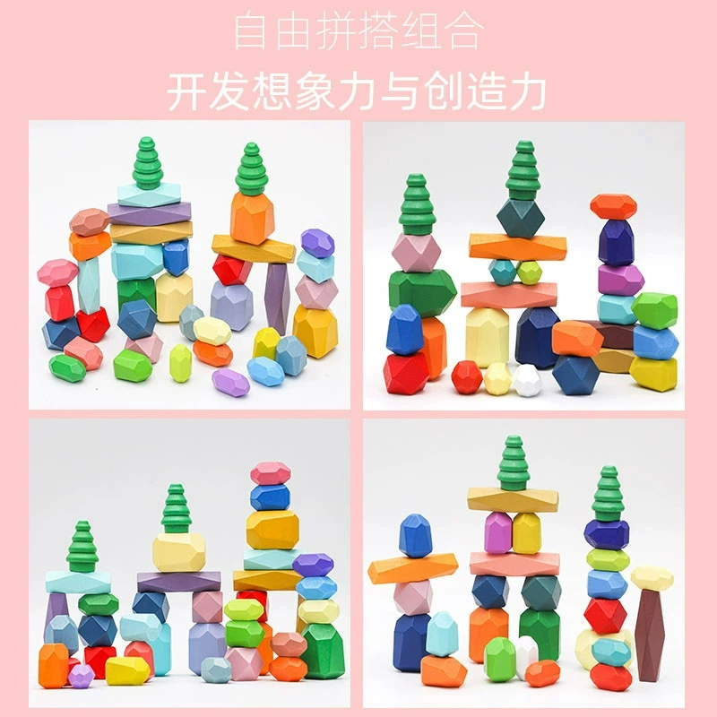 Красочная деревянная башня Montessori, конструктор, Дженга, игрушка, (跨境交易), раннее образование