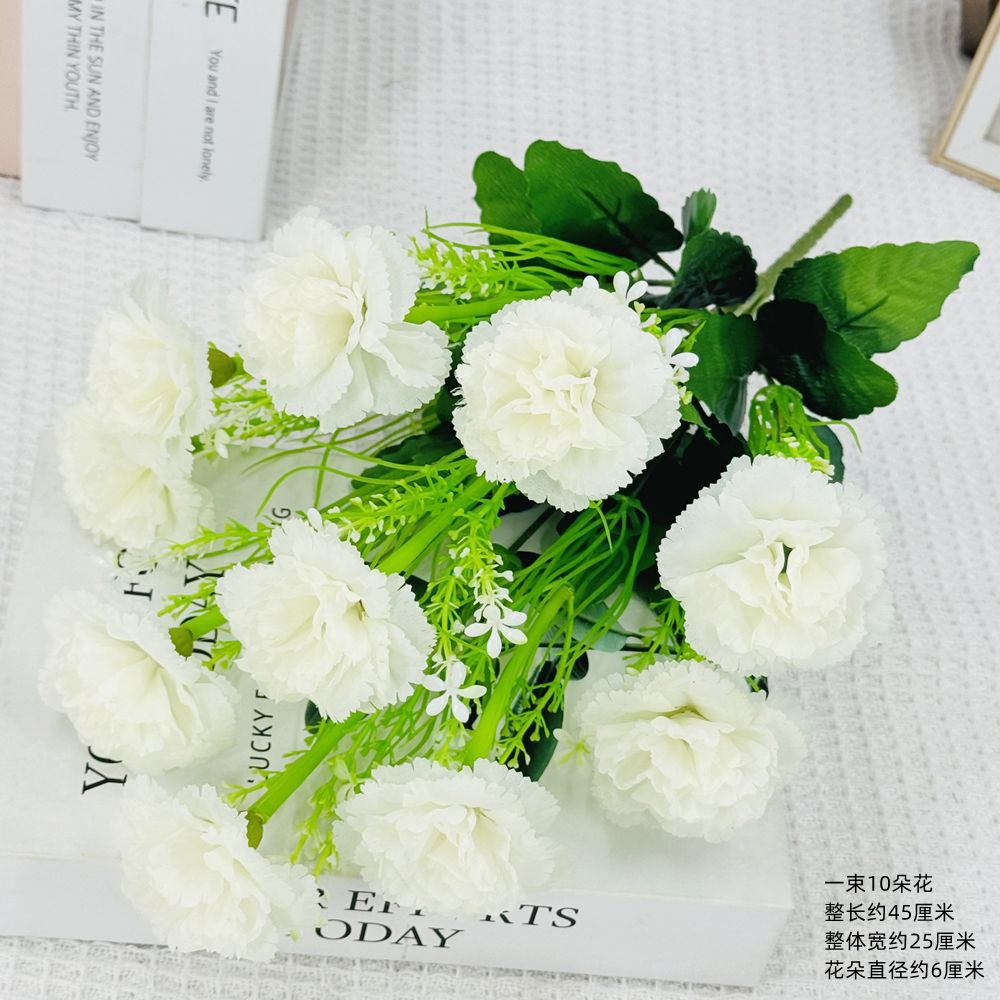 Flores artificiales al por mayor, 10 cabezas de clavel, flores de tela, tallo único, clavel pequeño, decoración interior y exterior, arreglo floral, flores secas