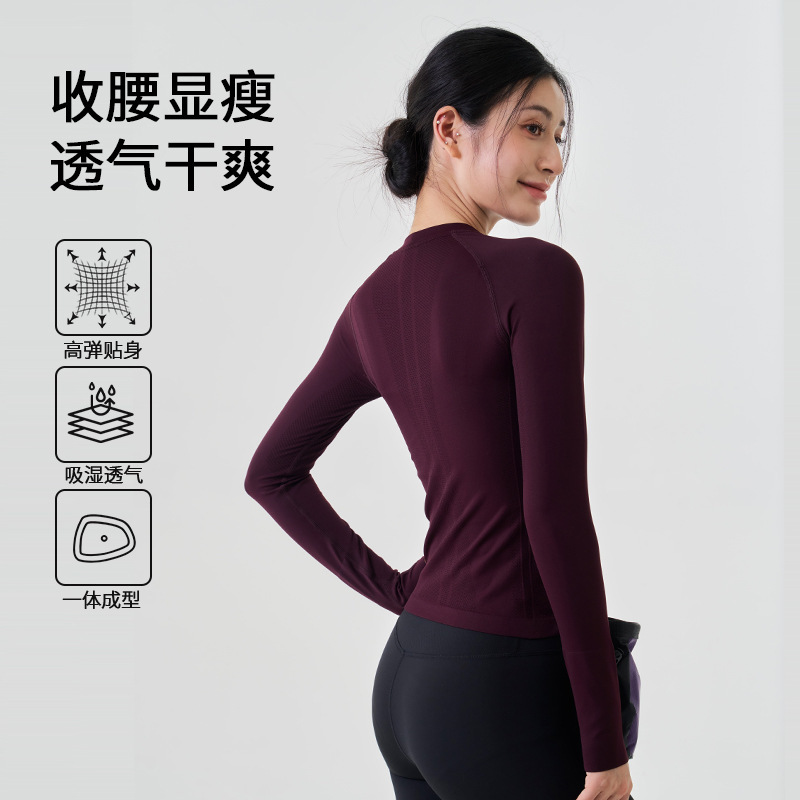 Seamless Knit Yoga Top, Women's Sports Top, Fitness Apparel for Running, Cycling, Pilates, Quick-Dry Long Sleeve Shirt for Women