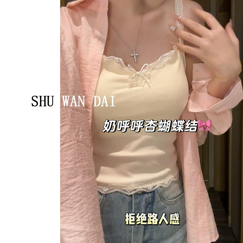 Красивый кружевной топ в стиле bm с v-образным вырезом и завязкой на груди, женская внутренняя многослойная верхняя одежда, красивый топ на спине