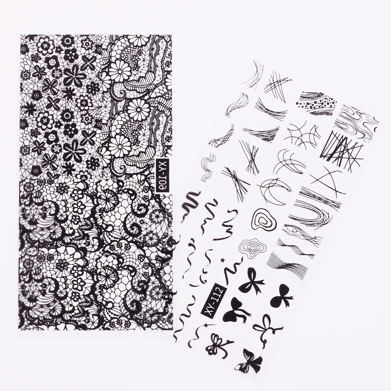 Nuevo tipo transfronterizo de manicuría japonesa pegatinas de encaje en el viento de manicuría pegatinas de uñas pegatinas de encaje duro negro y blanco