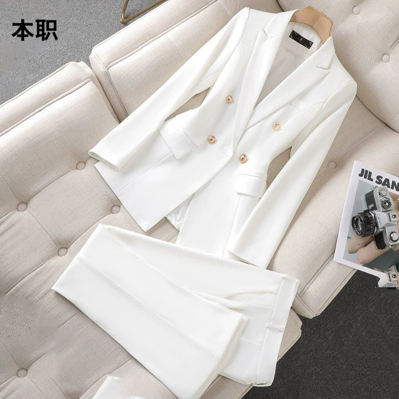 [OL темперамент] Женский белый маленький костюм костюм женская продажа микро расклешенные брюки Профессиональная куртка рабочая одежда