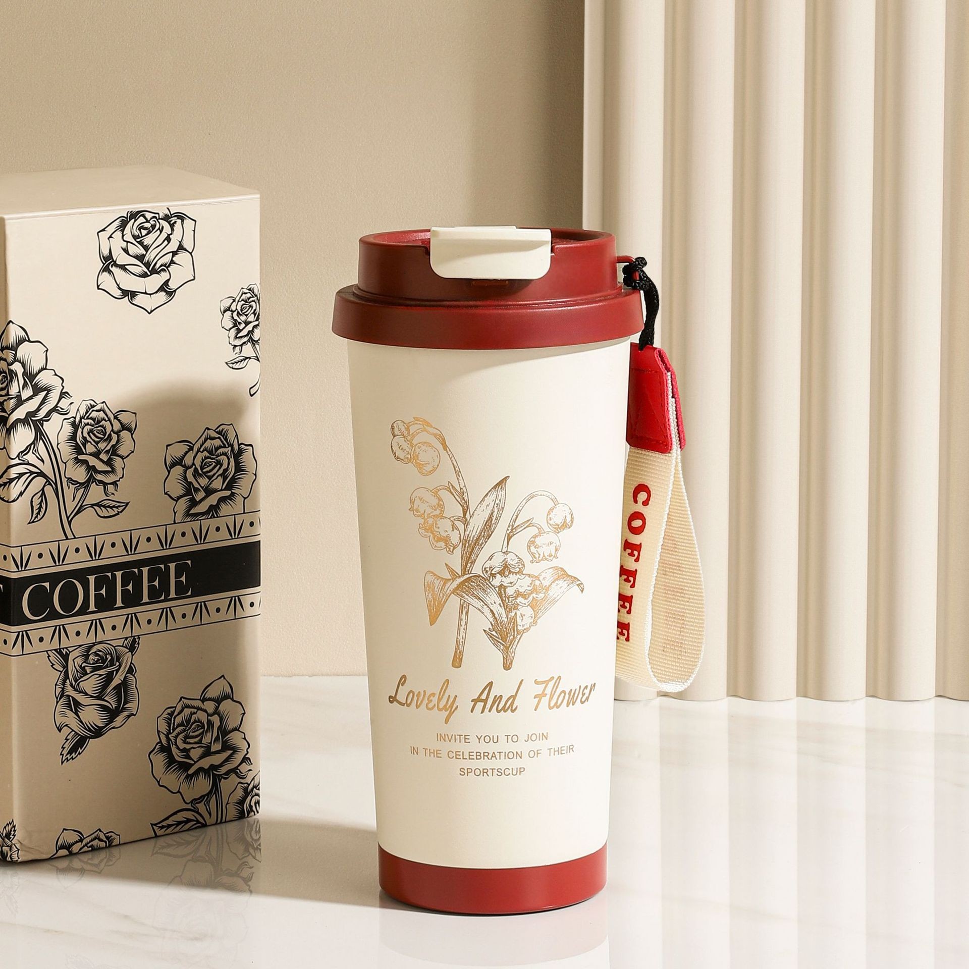 Taza de café lirio de los valles de alto valor para hombres y mujeres 316 taza de aislamiento de acero inoxidable forro de cerámica taza de agua de regalo de oficina de negocios