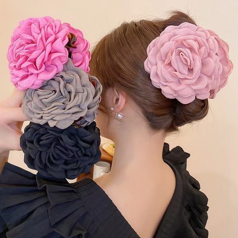 Caro three-dimensional rose flower clip women's European and American hair back head shark clip French hairpin autumn and winter new hair accessories