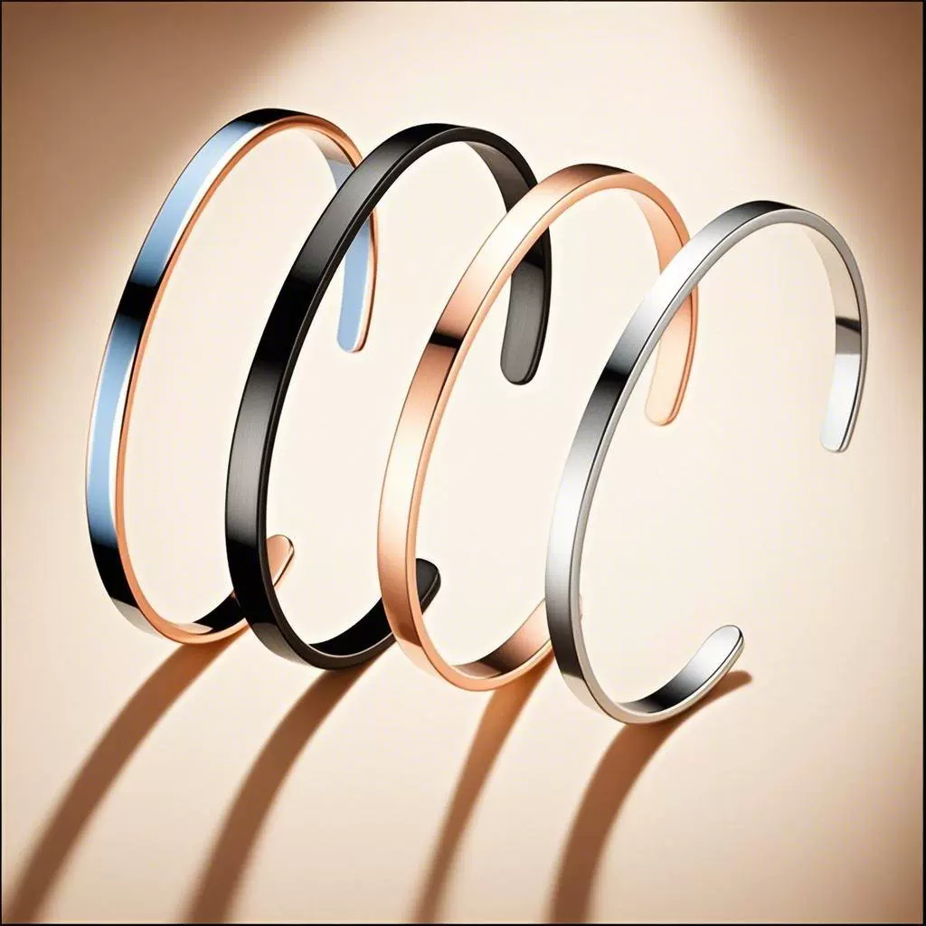 不锈钢手镯批发C形开口可调光面手镯钛钢女刻字LOGO图案时尚手环