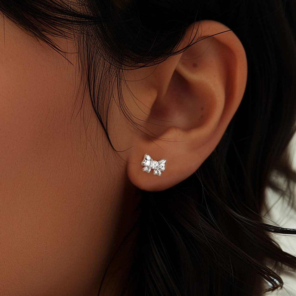 1 Piece Ear Cartilage Rings & Studs IG Style Sweet Geometric Bow Knot Sterling Silver Plating Inlay Zircon Ear Cartilage Rings & Studs display picture 9