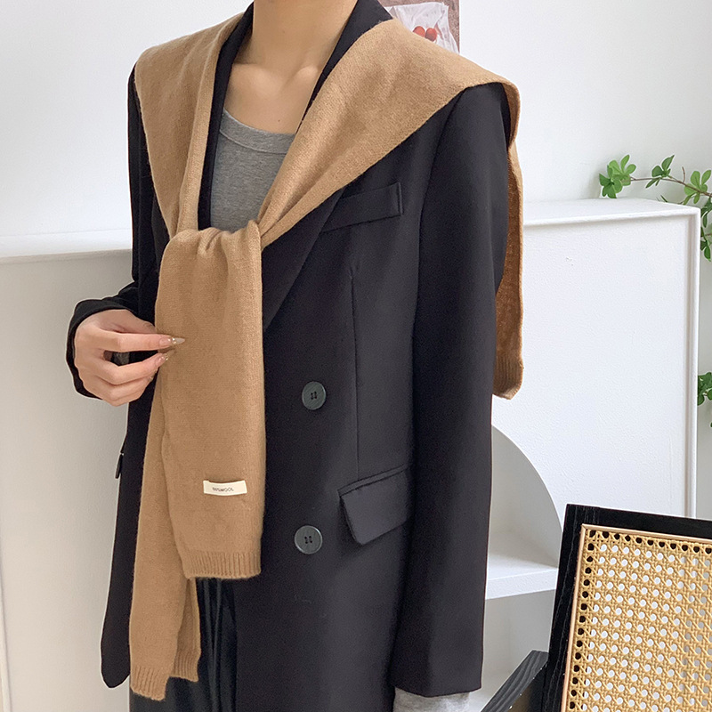 Tejido de lana pura con un chal de aire acondicionado de mujer cuello falso decoración bufandas de nudos hombros cálidos manteniendo el cuello