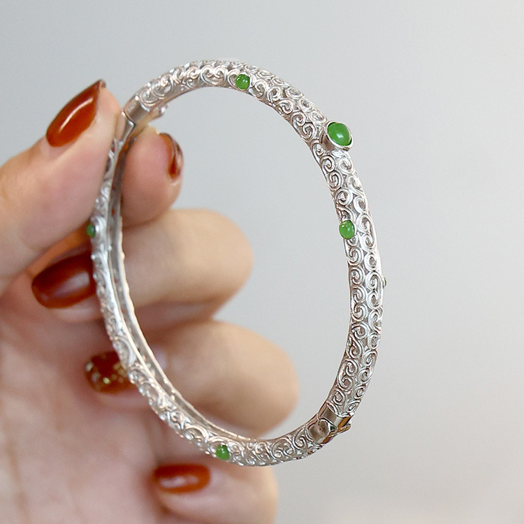 Fashion Round Copper Plating Inlay Artificial Gemstones Bangle 1 Piece