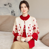 媽媽秋裝外套中老年女裝2025新款針織上衣兩件套50歲婦女毛衣開衫，女裝套裝/套裙，妃慕昵服飾