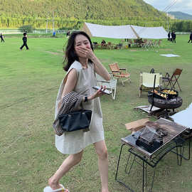 H23749法式赫本风无袖裙2025年夏季新款女显瘦小个子简约连衣裙