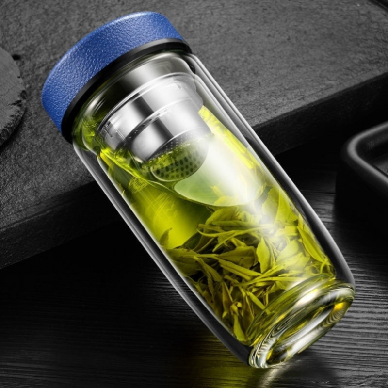 摔钢化玻璃杯茶叶杯子摔不烂的隔热保温水杯双层鹅蛋杯男士茶杯防|undefined