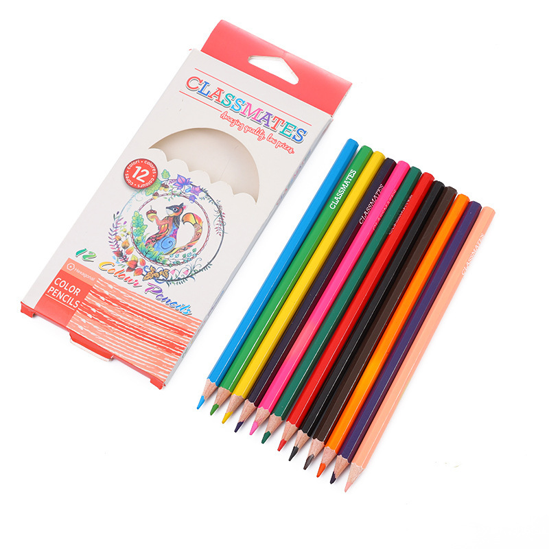 Papelería al por mayor lápiz de color 24 color dibujos animados escritura pluma de madera kindergarten niños regalo premio en stock