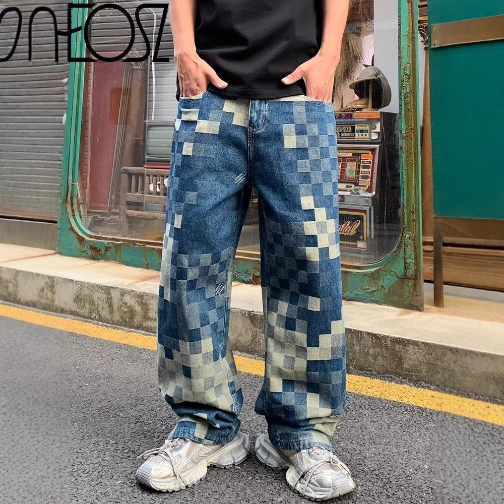 Hong Kong Style Trendy Men's Summer New 2024 Personalized Letter Jeans Hip-Hop Ins Trendy High Street Trendy Trousers
