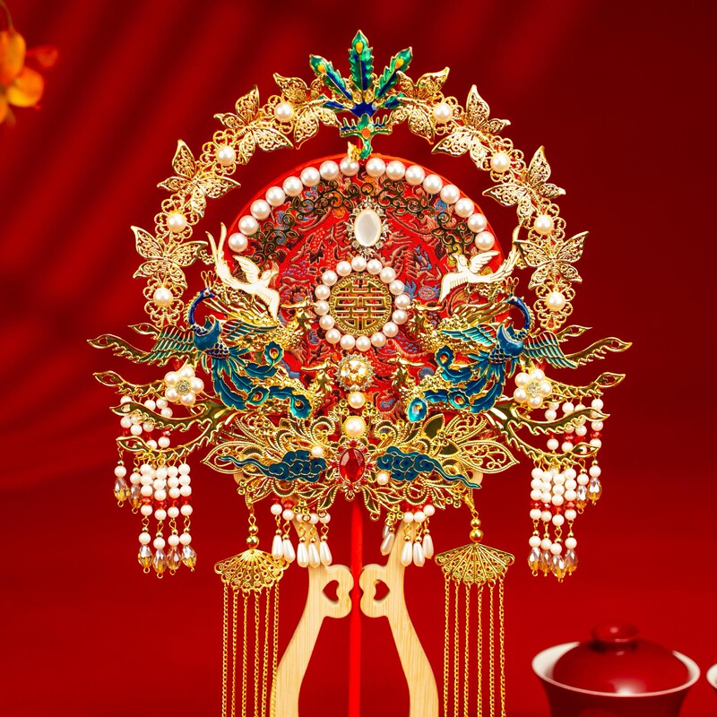 新娘团扇结婚中式婚礼成品diy材料包结婚扇双面手工喜扇马面裙百|undefined