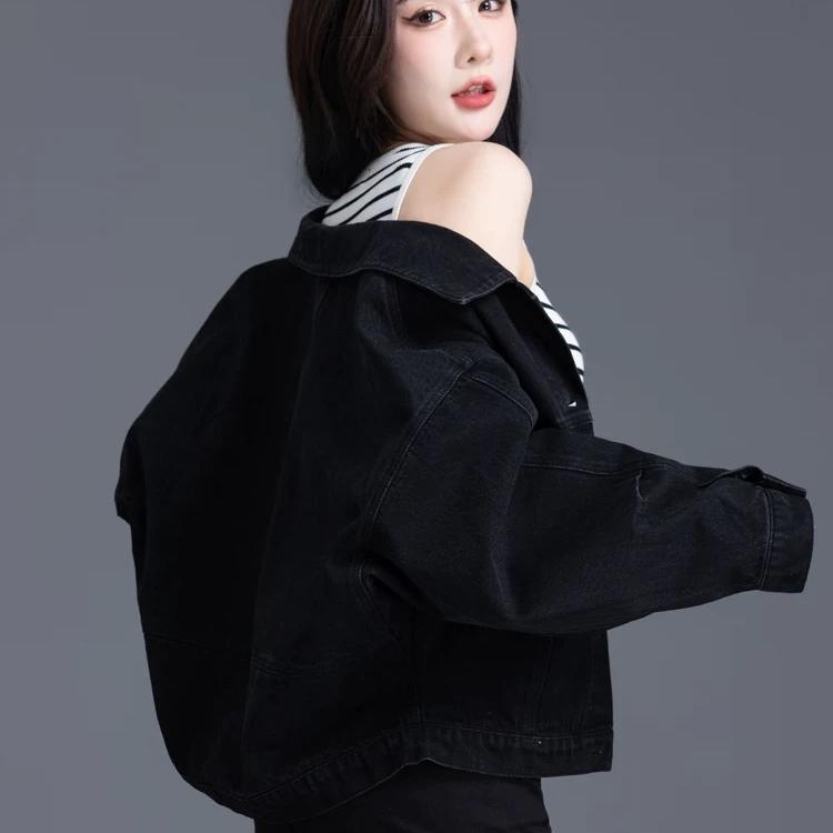 早秋季外套新款2025爆款黑色牛仔外套女小个子短款韩版宽松二八月|undefined