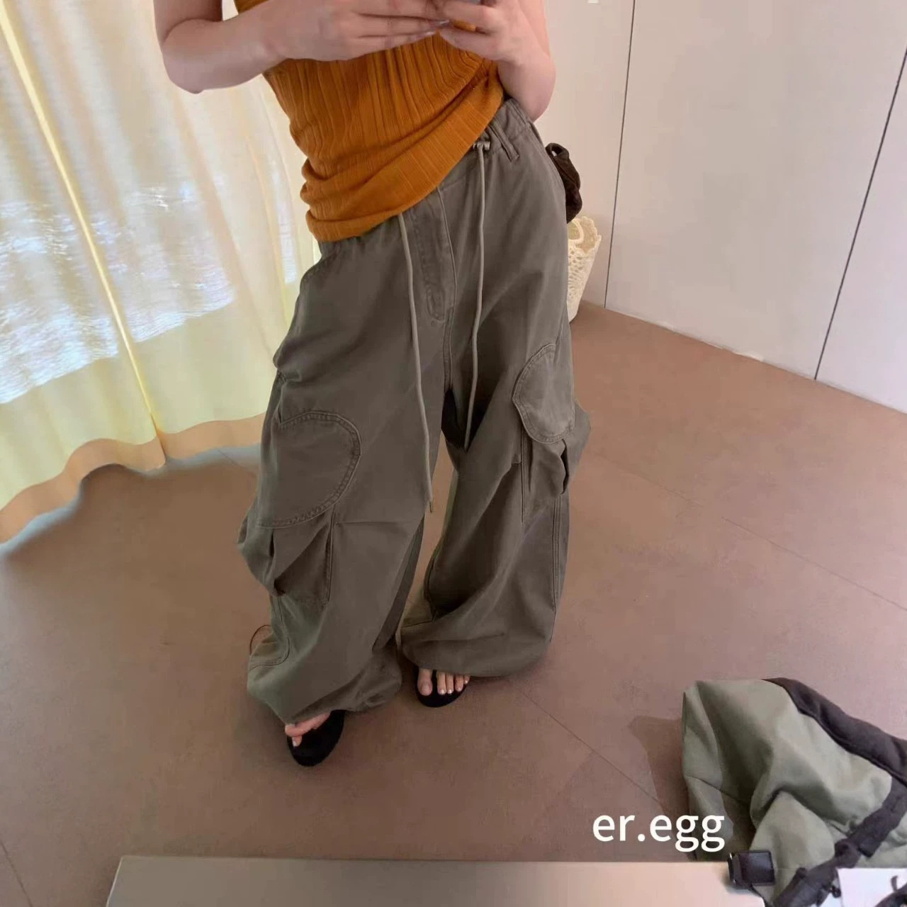 艾玉儿3937（80棉）早秋 爱心口袋设计工装裤潮潮