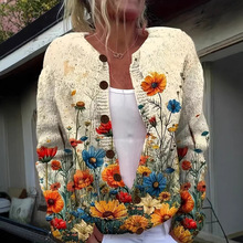 外贸独立站亚马逊希音新款上衣3D数码印花开衫女装春秋仿毛线毛衣