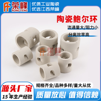 耐酸碱50mm陶瓷鲍尔环填料  冷却塔瓷质鲍尔环厂家优惠直供|ru