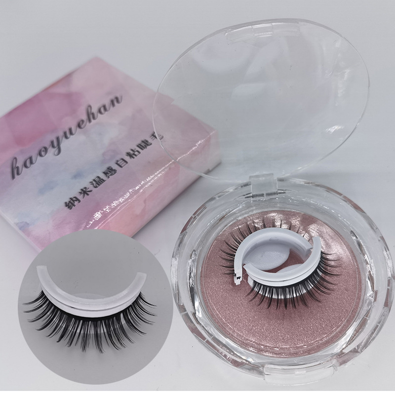 Pestañas postizas autoadhesivas cálidas un par de pestañas caja de cristal tira adhesiva doble sin pegamento pestañas postizas tridimensionales