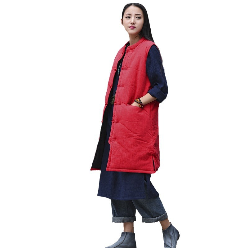 Chaleco Largo de Algodón Grueso para Mujer, Invierno 2025, Nuevo Producto de Algodón y Lino, Textil Nianbaixiu, Estilo Vintage con Botones image 5