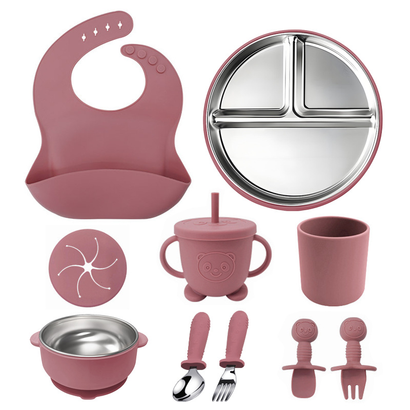 Juego de diez piezas de vajilla para niños de Amazon Juego de platos de comedor de acero inoxidable 304