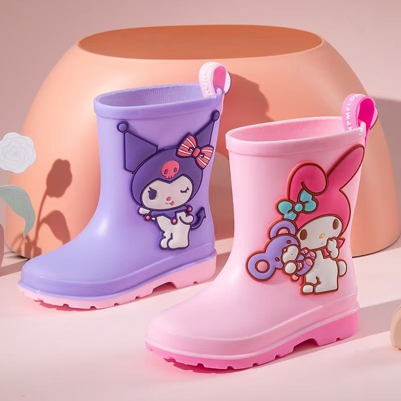 Genuine Sanrio Children's Rain Boots for Girls Cartoon Kulomi Plus Velvet Waterproof Non-Slip Rain Boots for Boys Wear-Resistant Children's Boots