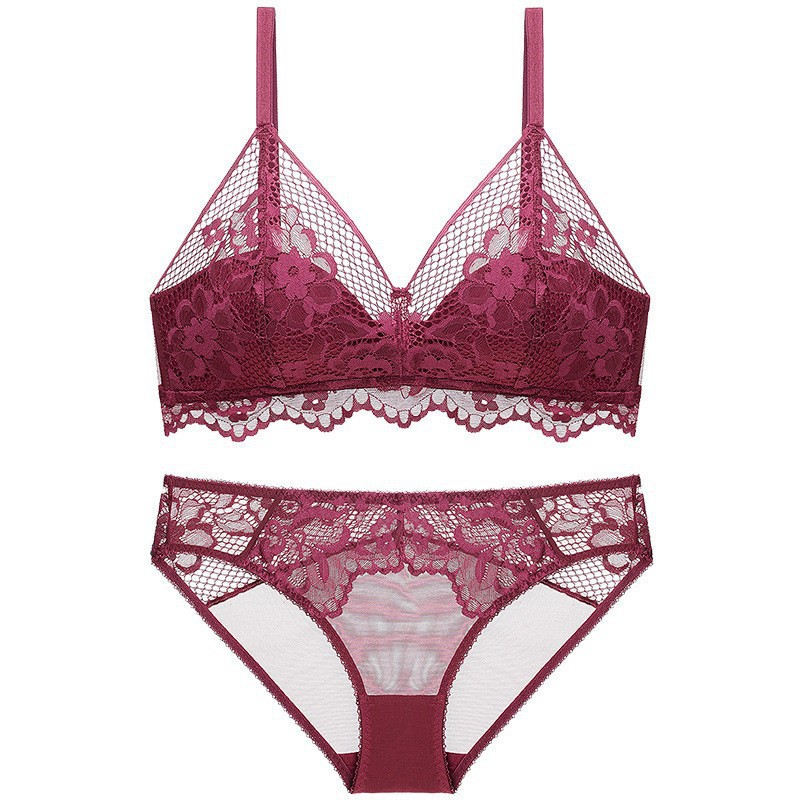 Sexy encaje de gama alta ropa interior francesa sin anillo de acero envuelto en el pecho pequeño sujetador transpirable ligero traje sujetador de mama