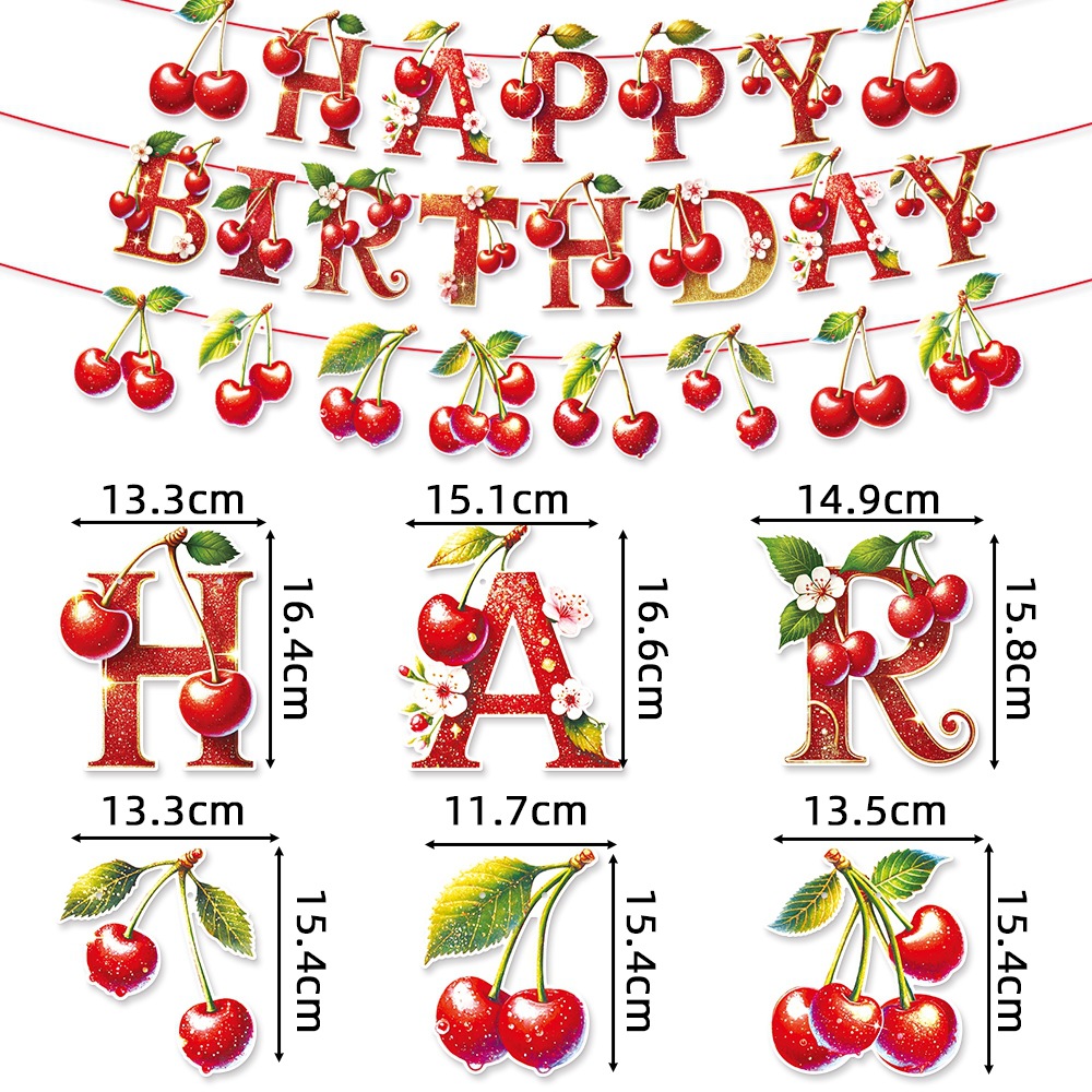 Decoración de fiesta de cumpleaños de cereza transfronteriza bandera de cereza pancarta espiral decoración de cumpleaños accesorios