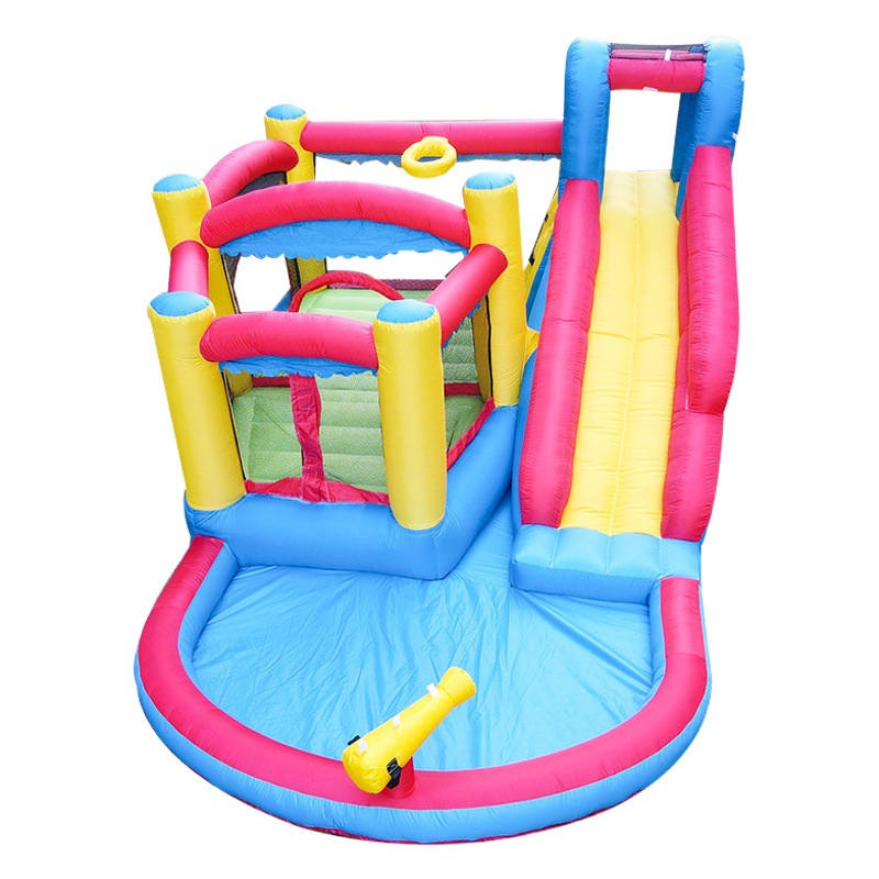 Castillo inflable pequeño para niños en casa, castillo inflable con tobogán y doble trampolín, combinación de castillo inflable con tobogán
