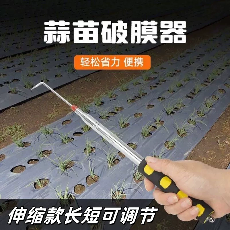 Телескопический крючок для чеснока из нержавеющей стали, инструмент для проращивания чеснока, крючок для мульчирования, инструмент для сбора чеснока, многофункциональный сельскохозяйственный инструмент.