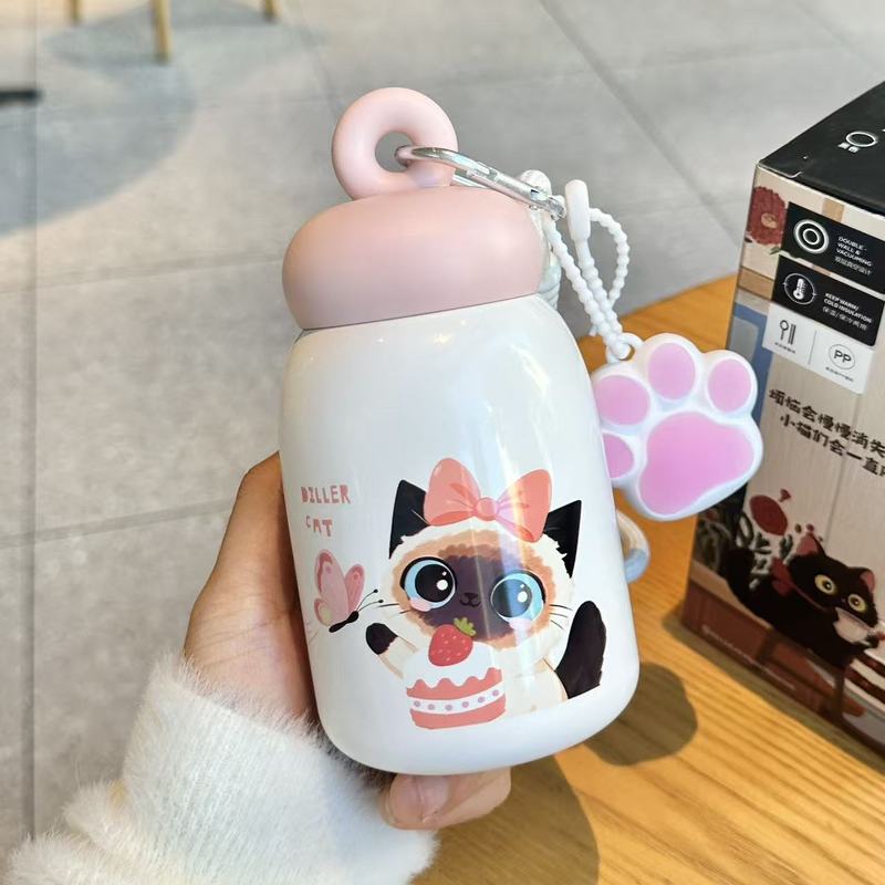 迪乐贝尔猫咪不锈钢学生保温杯女生高颜值猫咪新款便携迷你口袋杯|undefined