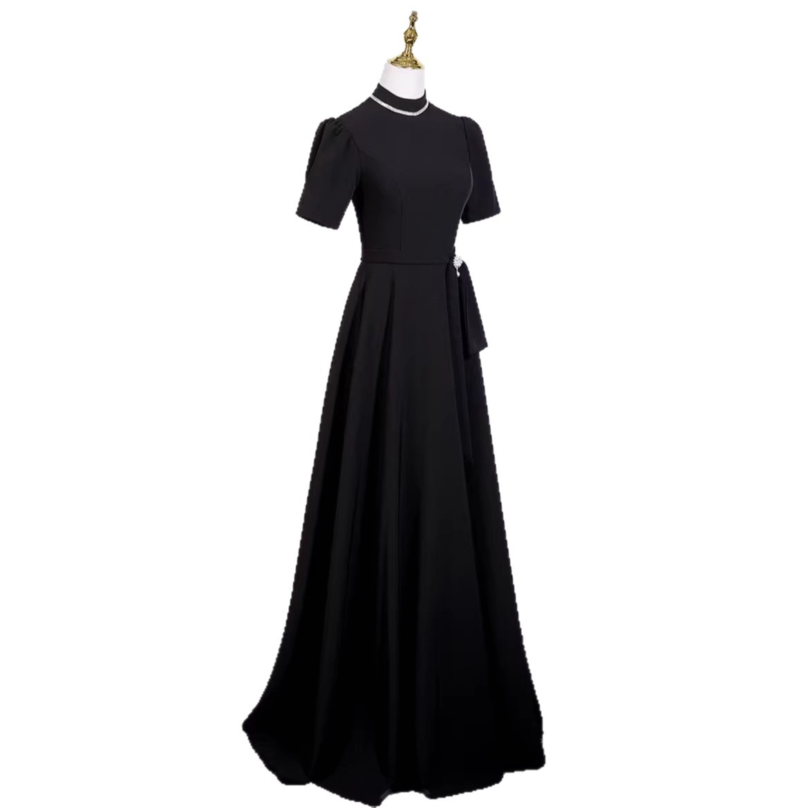 Women's Sophisticated Black Fitted Evening Gown Hepburn Style Elegant Dress for French Fashion Show Or Event_ecoleips.com